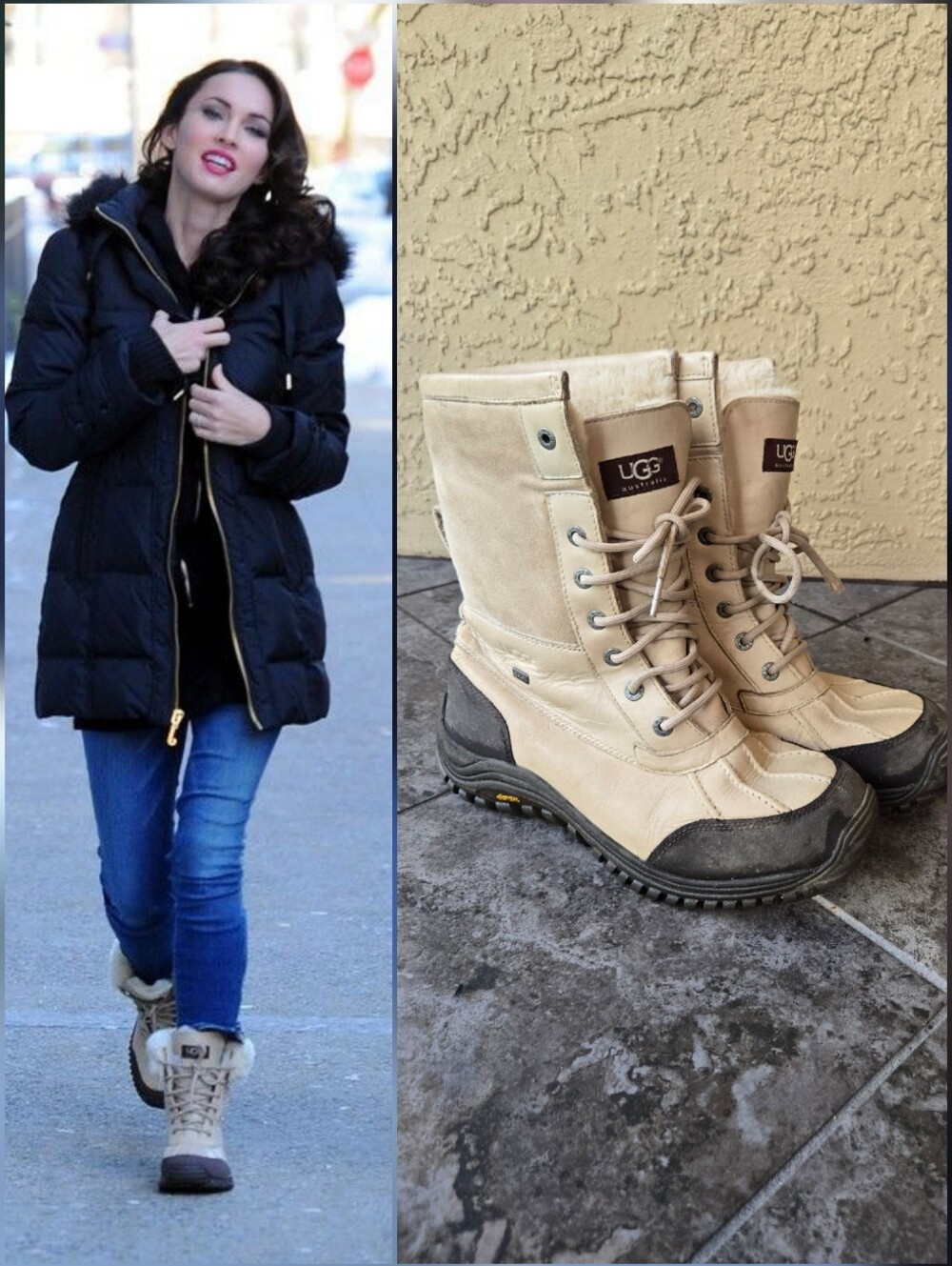 UGG Beige and Dark Brown Lace-Up Winter Rain Boots